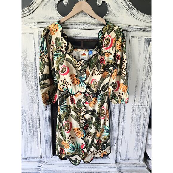 NWT Farm Rio x Anthropologie Square-Neck Scallop Mini Dress - XS - Picture 5 of 5